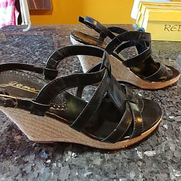 Black Strappy Wedge Sandals - Picture 2 of 4